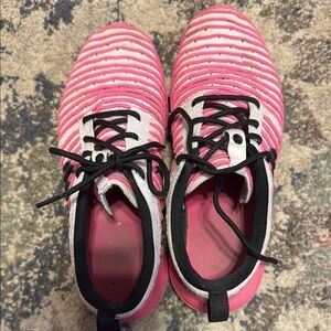 Pink and White Striped Sneakers